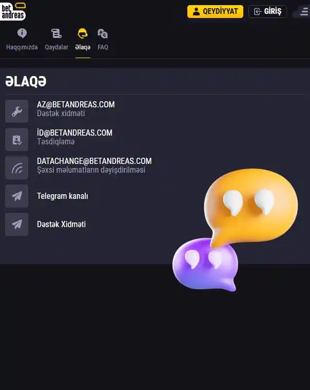 Texniki dəstək xidmətinin əlaqə məlumatları olan bölmə